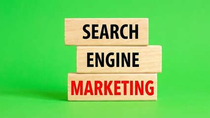 Obraz premium Search Engine Marketing symbol. Wooden blocks with words Search Engine Marketing. Beautiful green background. Business and Search Engine Marketing concept.
