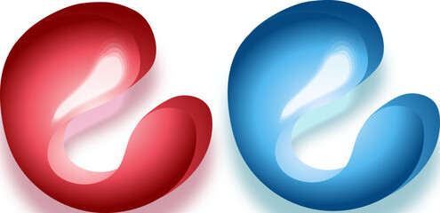 デジタルと未来を表現した赤青カラーの抽象立体デザイン