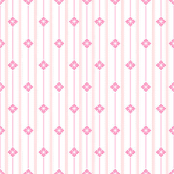 Soft pink seamless pattern with vertical stripes and small geometric accents, ideal for cute, feminine, and minimal surface design projects.