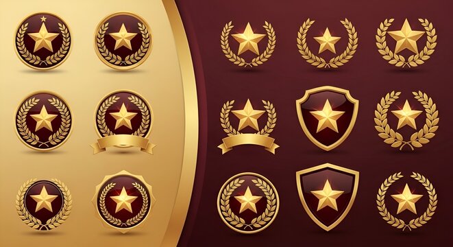 Set of luxury golden warranty logo. Realistic golden shield  3D Warranty card stamp for service provider and customer. Vector illustration.