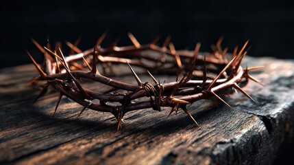 Fototapeta premium Crown of Thorns on Rustic Wooden Surface