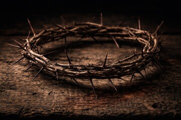 Crown of Thorns on Rustic Wooden Surface
