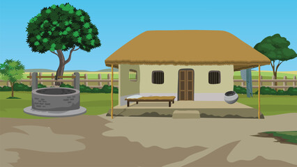 Discover rural Indian charm with this quaint village scene, featuring a traditional home, water well, and peaceful countryside vibes ideal for storytelling © Islam
