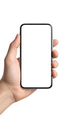 Hand holding smartphone isolated on transparent background