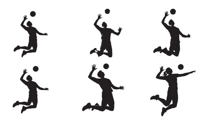 Collection of volleyball player silhouettes, men and women in various poses.