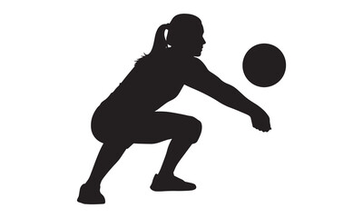 Silhouette of a female volleyball player in a defensive stance, ready to receive.