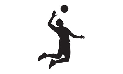 Silhouette of a male volleyball player jumping to spike the ball during a game.
