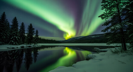 Frozen Lake Under Northern Lights