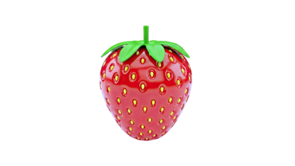 3D Rendered Strawberry with Seeds and Stem