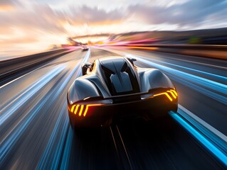 Naklejka premium High-speed nighttime race on winding road