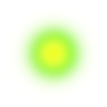Bright green glowing light orb with a soft focus on transparent background