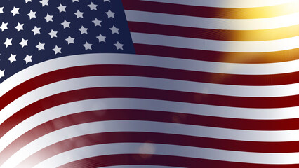 Fototapeta premium Waving American flag with red, white, and blue colors and star patterns in daylight