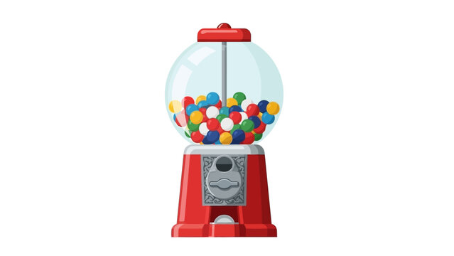 Colorful gumball machine with vibrant candy balls on white background