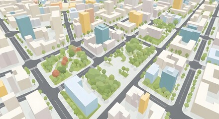 Aerial View of a Modern Cityscape with Green Parks and Buildings.