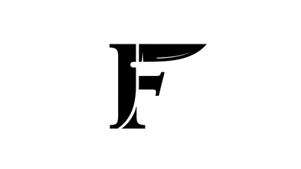 Elegant black and white letter F logo with knife design