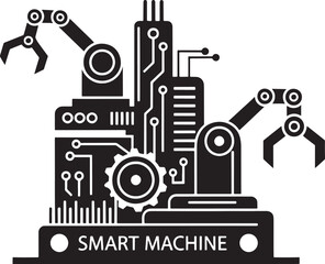 Obraz premium Black and white of a smart machine with robotic arms and circuit board industrial automation technology