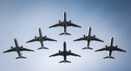 Formation Flying Airplanes in the Sky.