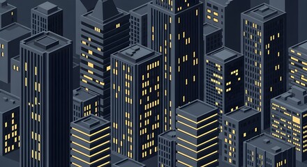 Isometric Cityscape at Night.