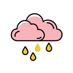 Two-layered pink cloud emitting three droplets, black background. Simplified, colorful weather icon
