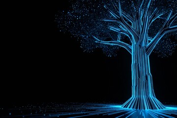 Blue glowing digital tree
