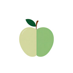 A stylized illustration of an apple, split vertically into two color sections on a black backdrop