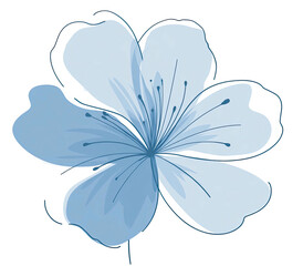 Softly shaded blue floral illustration with delicate petals and subtle textures, centered on black