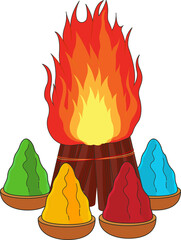 illustration of indian festival holika dahan celebrating with bonfire and colorful gulal