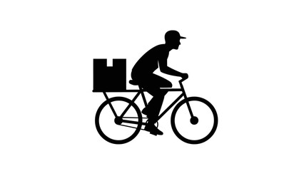 Obraz premium Silhouette of a delivery man riding a bicycle with a package.