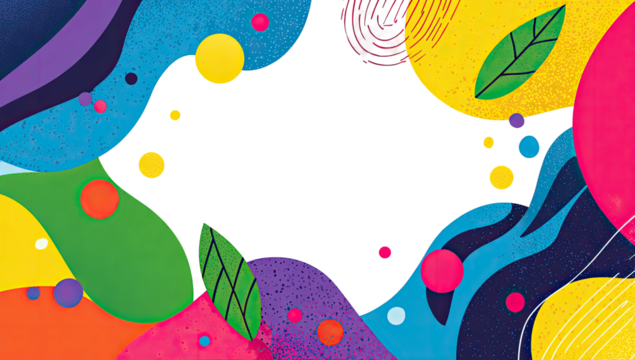 Colorful abstract design with organic shapes and a dark central void - Powered by Adobe