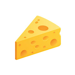 Isometric representation of a cheese wedge, with various sized holes, against a black background