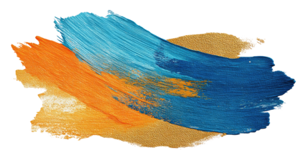 Brushstrokes of vivid orange, teal, and gold overlap, creating a textured artistic composition