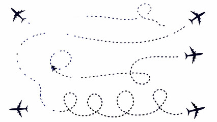 Fototapeta premium A vector graphic illustration of airplanes flying in different directions with dotted lines