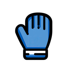 A stylized blue glove illustration with dark outlines set against a stark black background