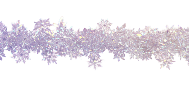iridescent, highly detailed crystalline snowflakes, macro view, falling against soft lavender bokeh, framed detail with transparent negative space gradient. concept for elegant winter banner design - Powered by Adobe