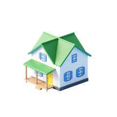 Cute cartoon house with green roof and yellow door.