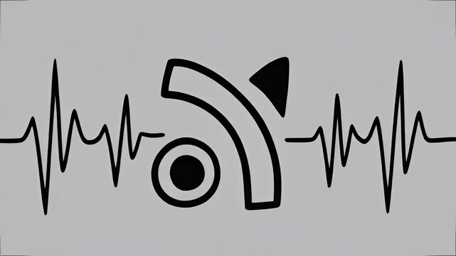 Abstract Signal Waveform with RSS Icon on a Gray Background - A Symbol of Connectivity and Information Flow