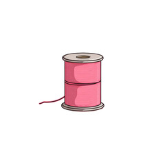 A cartoon illustration of a pink thread spool. Thread extends outward. Simple, clean, and isolated