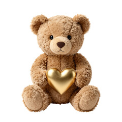 Obraz premium Cute Teddy Bear Holding a Golden Heart