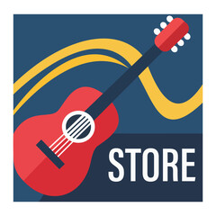 Acoustic Guitar Music Store Logo - Professional String Instrument Illustration for Retail Shops, Music Lessons and Audio Brands