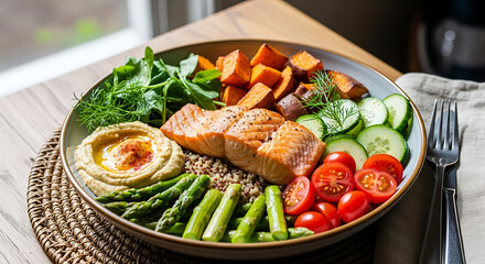 Nutritious salmon and vegetable bowl