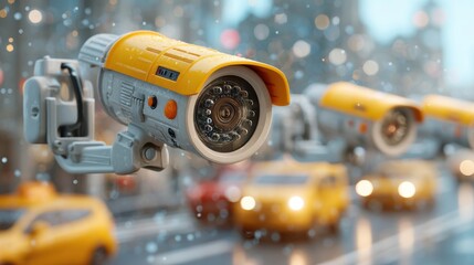 Enhanced security technology high-tech ip cctv surveillance illustration in urban environment for safety assurance
