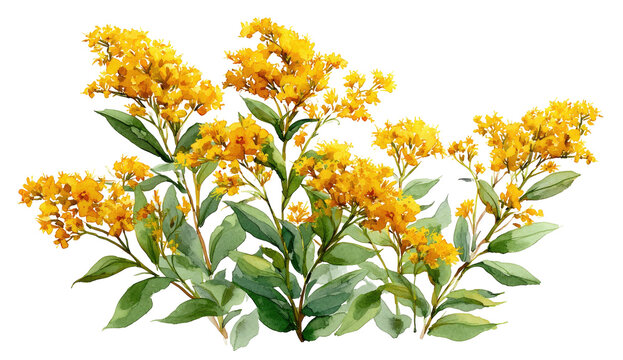 Watercolor illustration of goldenrod flowers in full bloom