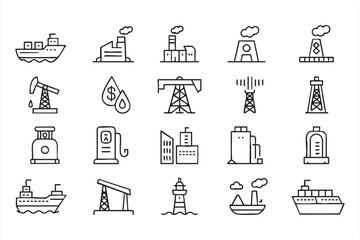 Fototapeta premium Oil Refinery and Drilling Icons for Energy Sector UI