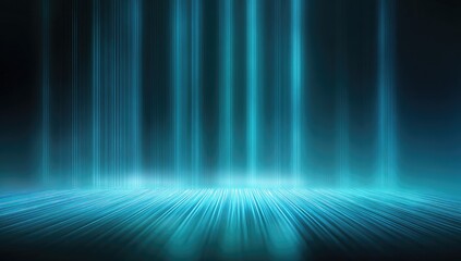 Fototapeta premium Dramatic blue light rays cascading downward onto a luminous, textured floor