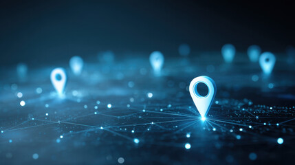 Navigating Digital Frontiers: Illuminated location pins trace a connected network, symbolizing global reach and interconnectedness in a technological landscape.