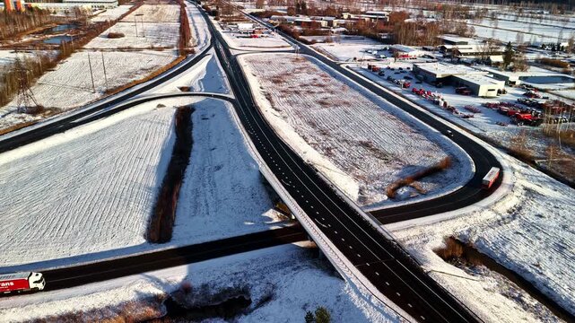 Traffic Over Highway And Overpass During Winter In Jelgava, Latvia. Timelapse