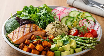 Nutritious salmon and vegetable bowl