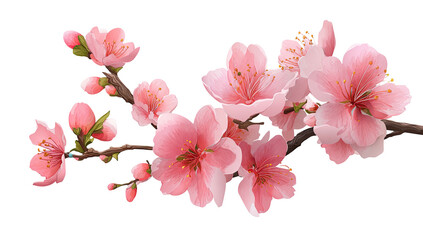 Delicate branch of cherry blossoms in full bloom with pink petals, on black