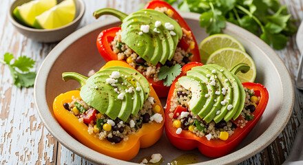 Stuffed bell peppers with avocado and quinoa