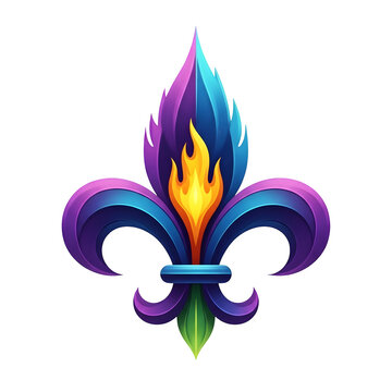 Vibrant fleur de lis with flame isolated on transparent background